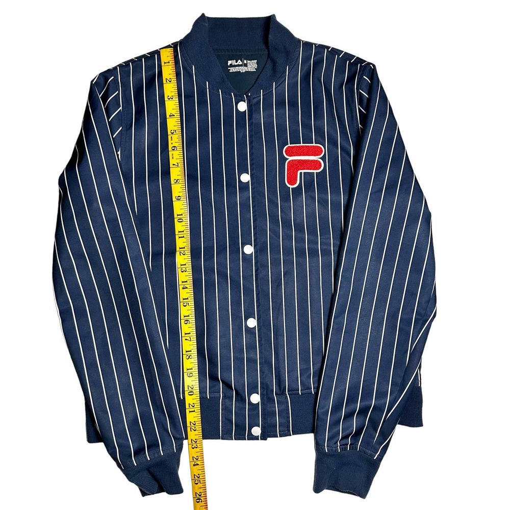 Fila | Women | Navy Blue Pinstripe Snap Button Baseball Track Jacket | Medium - Picture 6 of 9